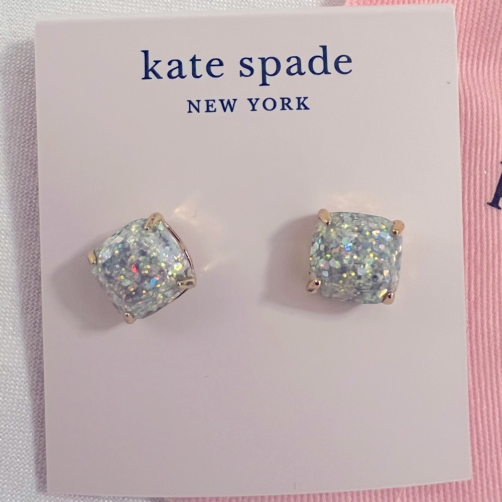 Kate Spade Opal Glitter Square Stud Earrings NWT